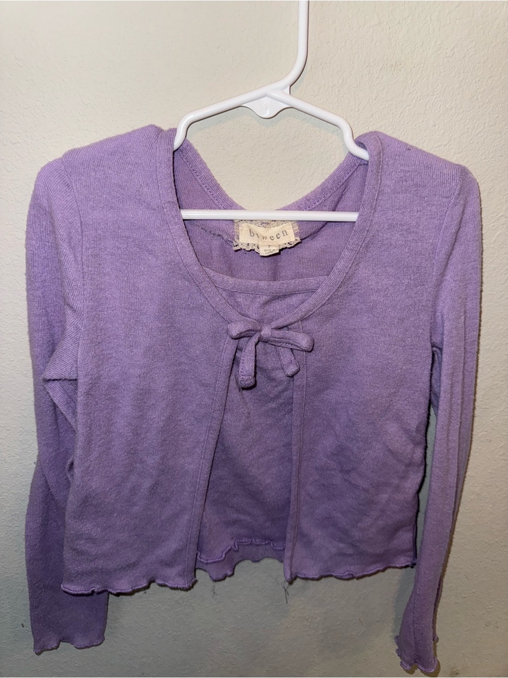 Lavender Tie-Front Cropped Cardigan Top
